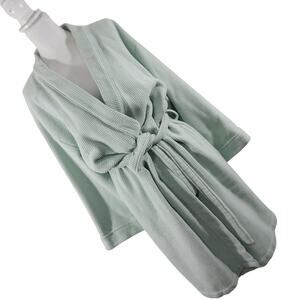HOTEL COLLECTION! MINT GREEN WAFFLED 100% COTTON OVERSIZED BATH ROBE! SZ M/L